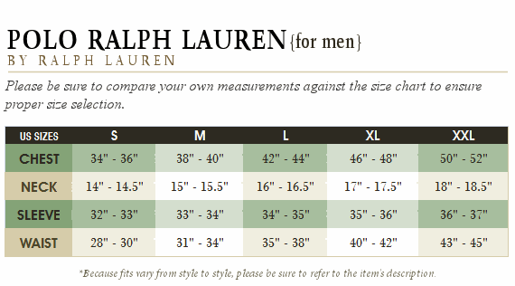 ralph lauren xs size chart